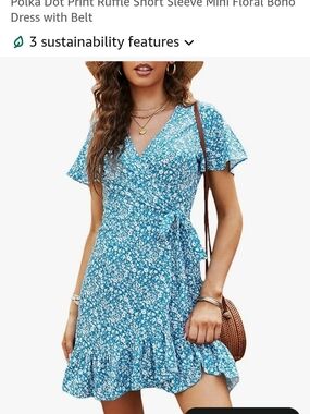 Floral Wrap Ruffle Dress - Blue